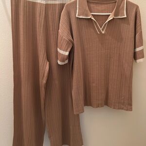 Cozy Tan Women's Casual Knit Pant Set